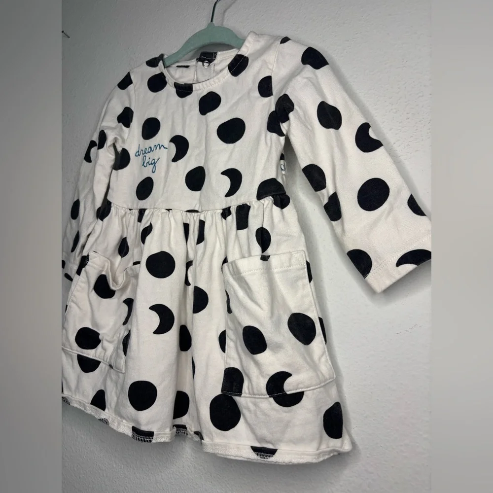 OLIVER & RAIN BLACK & WHITE POLKA DOT DREAM BIG BABY GIRLS DRESS SZ 12 MONTHS